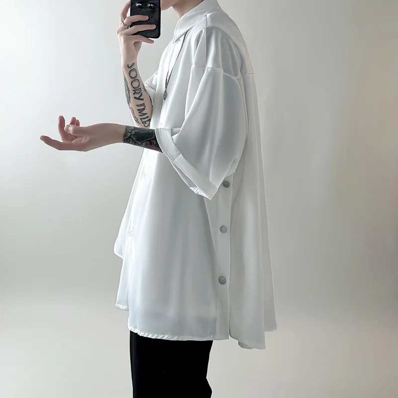 

Summer Oversized Short Sleeve Shirt Men Fashion Society Mens Dress Shirt Korean Loose Ice Silk Shirts Mens Formal Shirt M-3XL