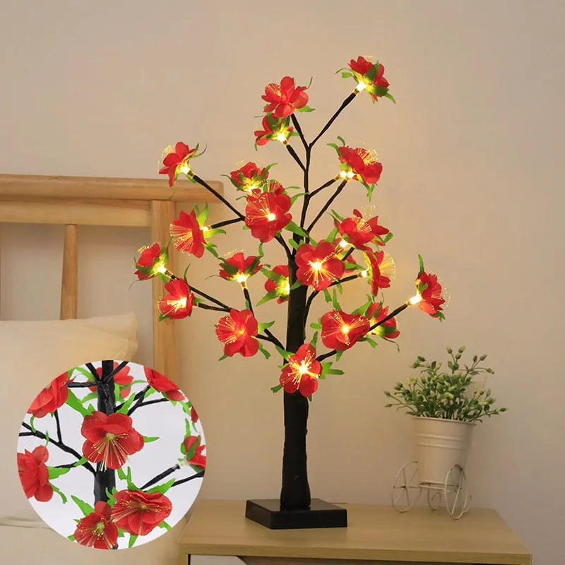 

24LED Cherry Blossom Flower Branch Lights Lamp Tall Vase Filler Twig Lighted Branch Christmas Wedding Decorative Table Lamp