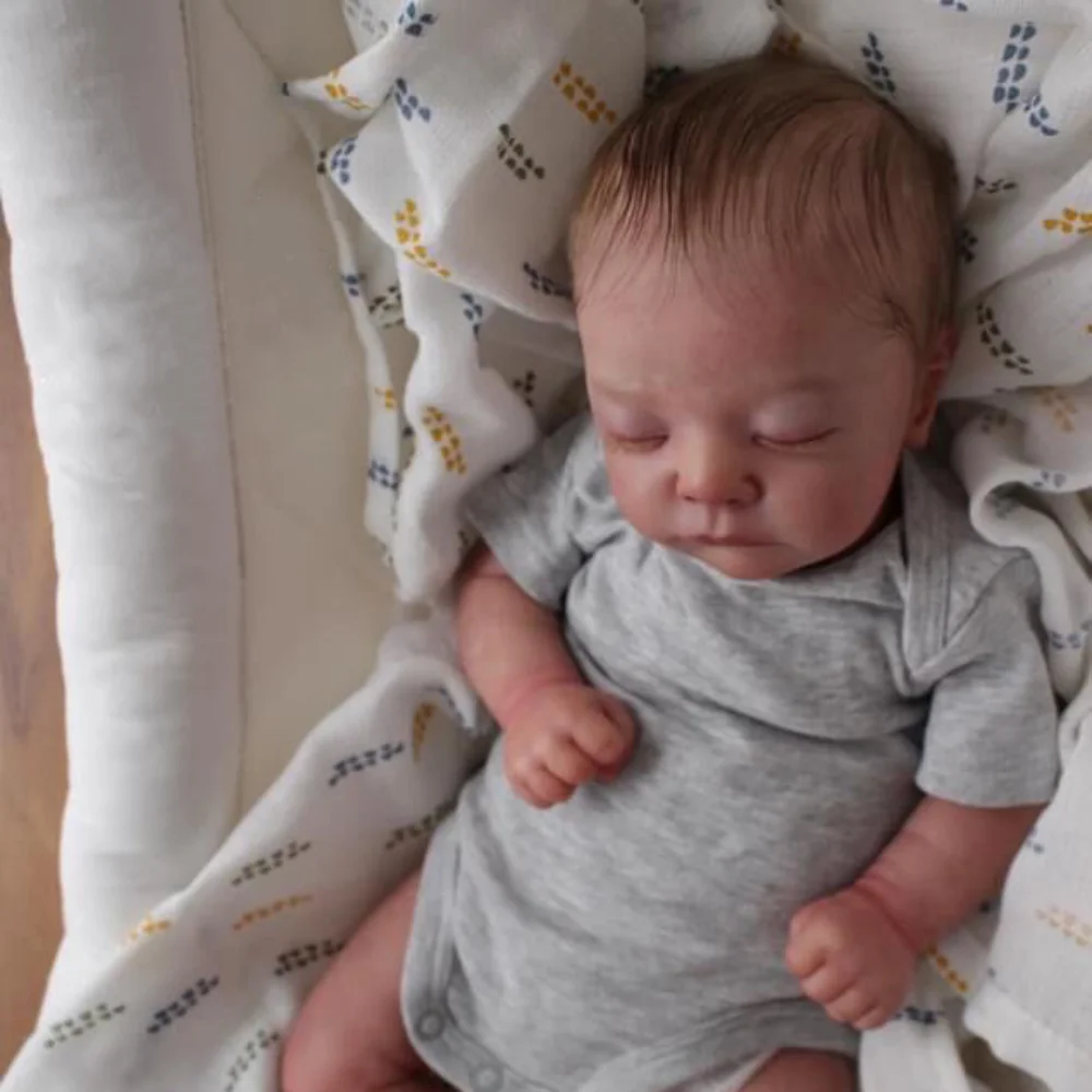

FBBD 19inch Newborn Baby Reborn Doll Sleeping Baby Kai Soft Touch with Hand-Rooting Hair Doll 3D Skin with Visible Veins