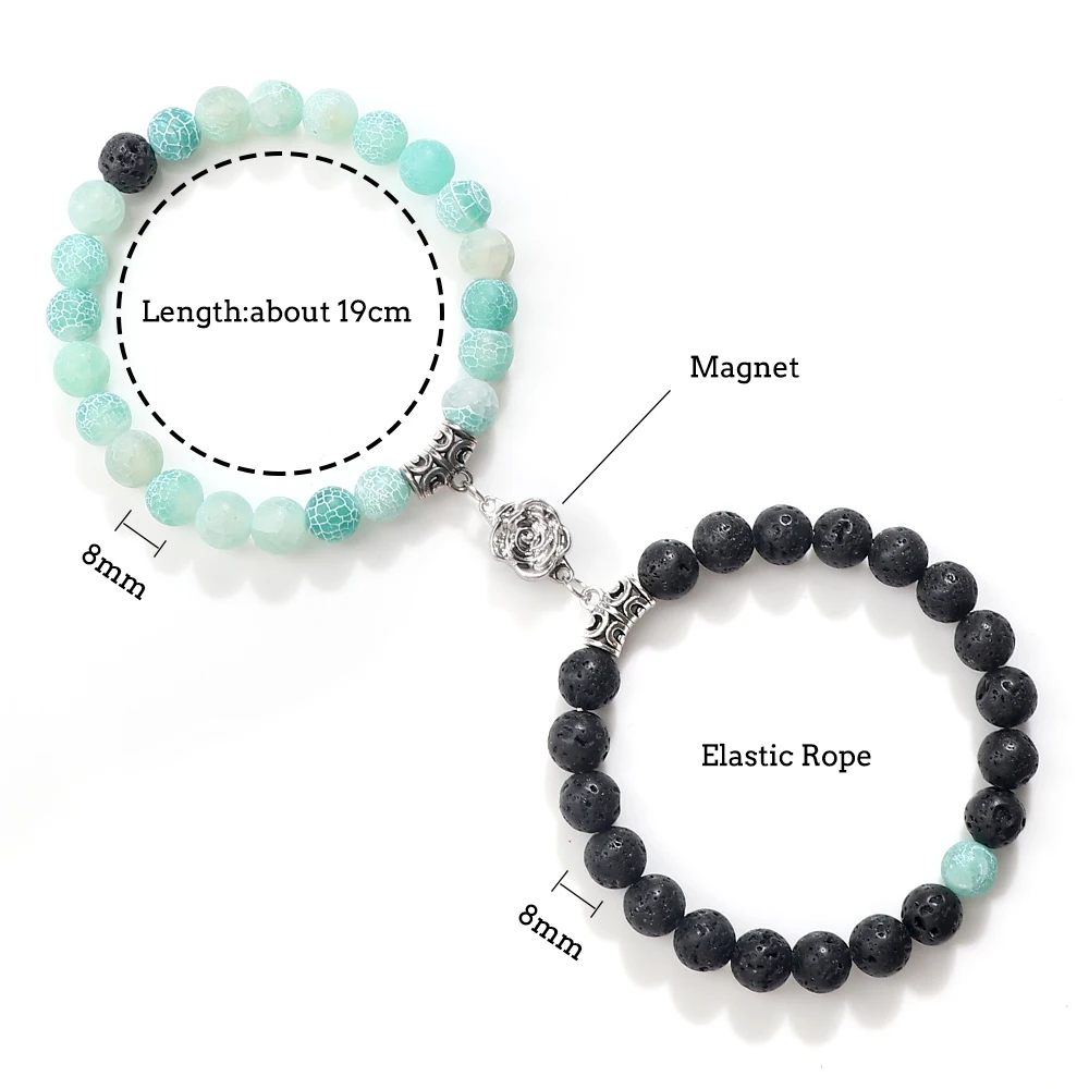 2 шт./компл. набор браслетов для пар с цветочным магнитом 8 мм натуральный тигровый