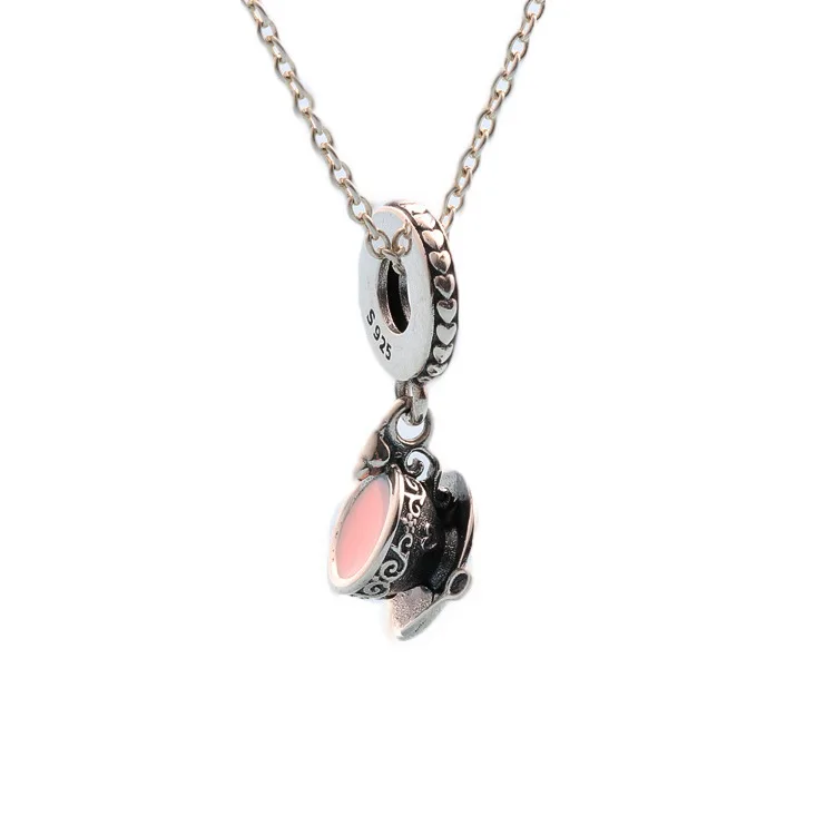 

S925 Sterling Silver Magic Tea Cup Pendant Drop Oil Pink Bracelet String Pendant Charms