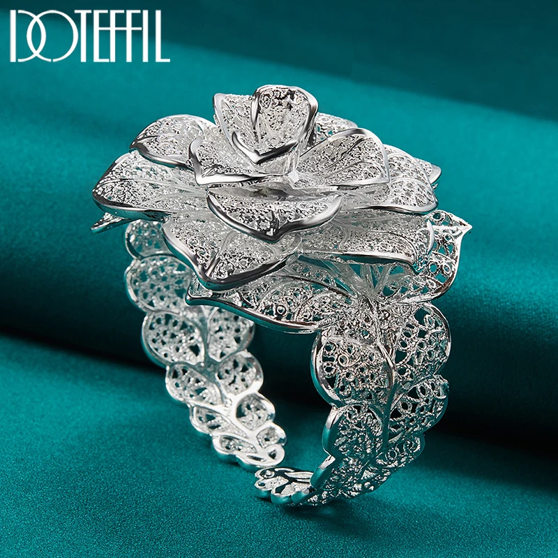 Женский браслет из серебра 925 пробы с большими цветами