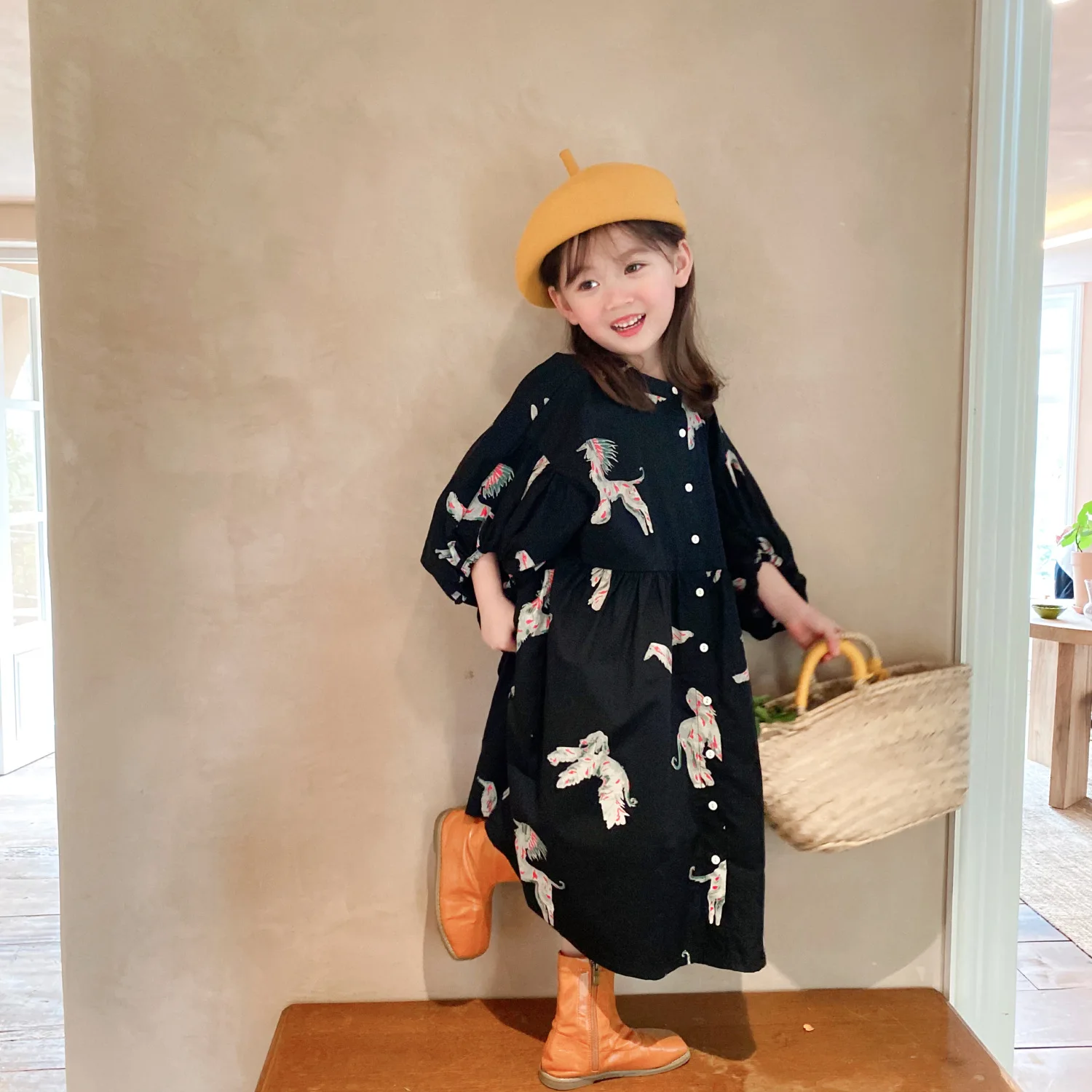 

Baby Girl Clothes Colorful Horse Print Dress Korean Cotton Baby Girl Loose Dress Party Dress 2022 Hot kids clothes