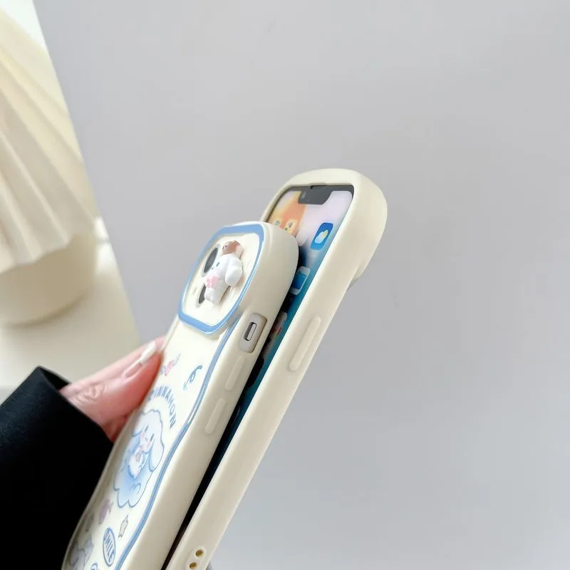 Sanrio 3D Cinnamoroll Pachacco Hidden Sliding Window with Stand Phone Cases For iPhone 14 13 12 Pro Max 11 14promax Back Cover