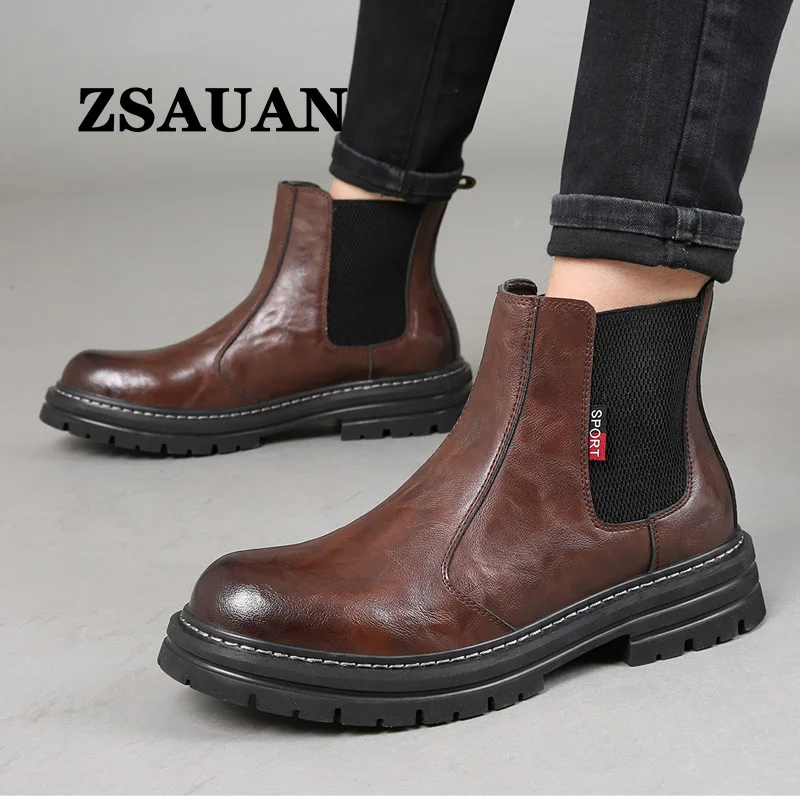 

Men Boots Chelsea ZSAUAN British Casual Men Formal Boots Work Cowboy Shoes Man Vintage Brogue Boots Winter / Spring