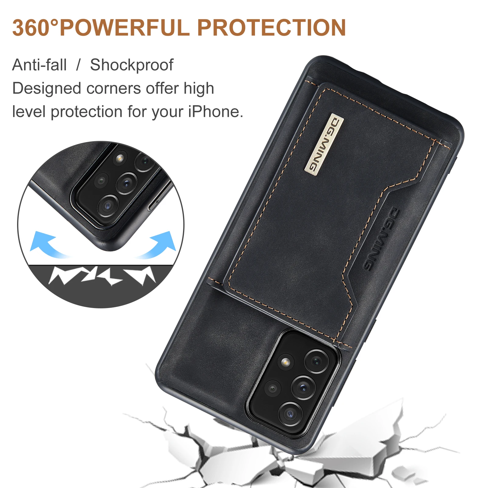 Wallet Case for Galaxy A73 A53 A33 A13 A72 A52 A42 A32 A22 A12 A03S A71 A51 Leather Zipper Detachable Magnetic Card Pocket Case