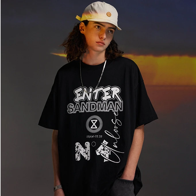 

2022 Spring and Summer New National Fashion Brand Loose Personality Game Letter Print Loose Men's Short Sleeve T-shirt