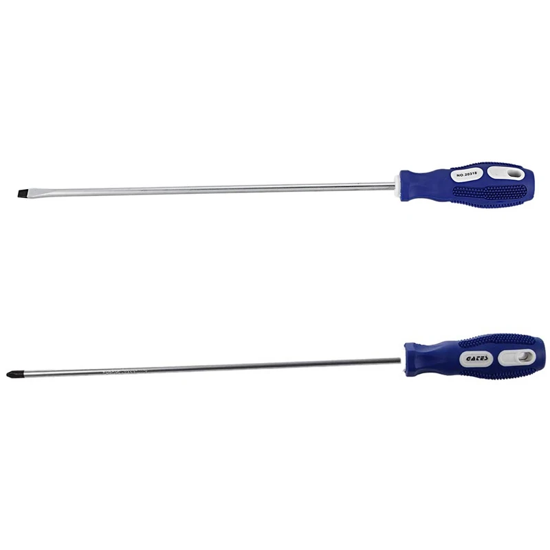 

2 Pcs 30.5 Cm Long Shaft Magnetic Tip Screwdriver Handy Instrument: 6Mm Phillips Screwdriver & 6.5 Mm Flat-Head Screwdriver