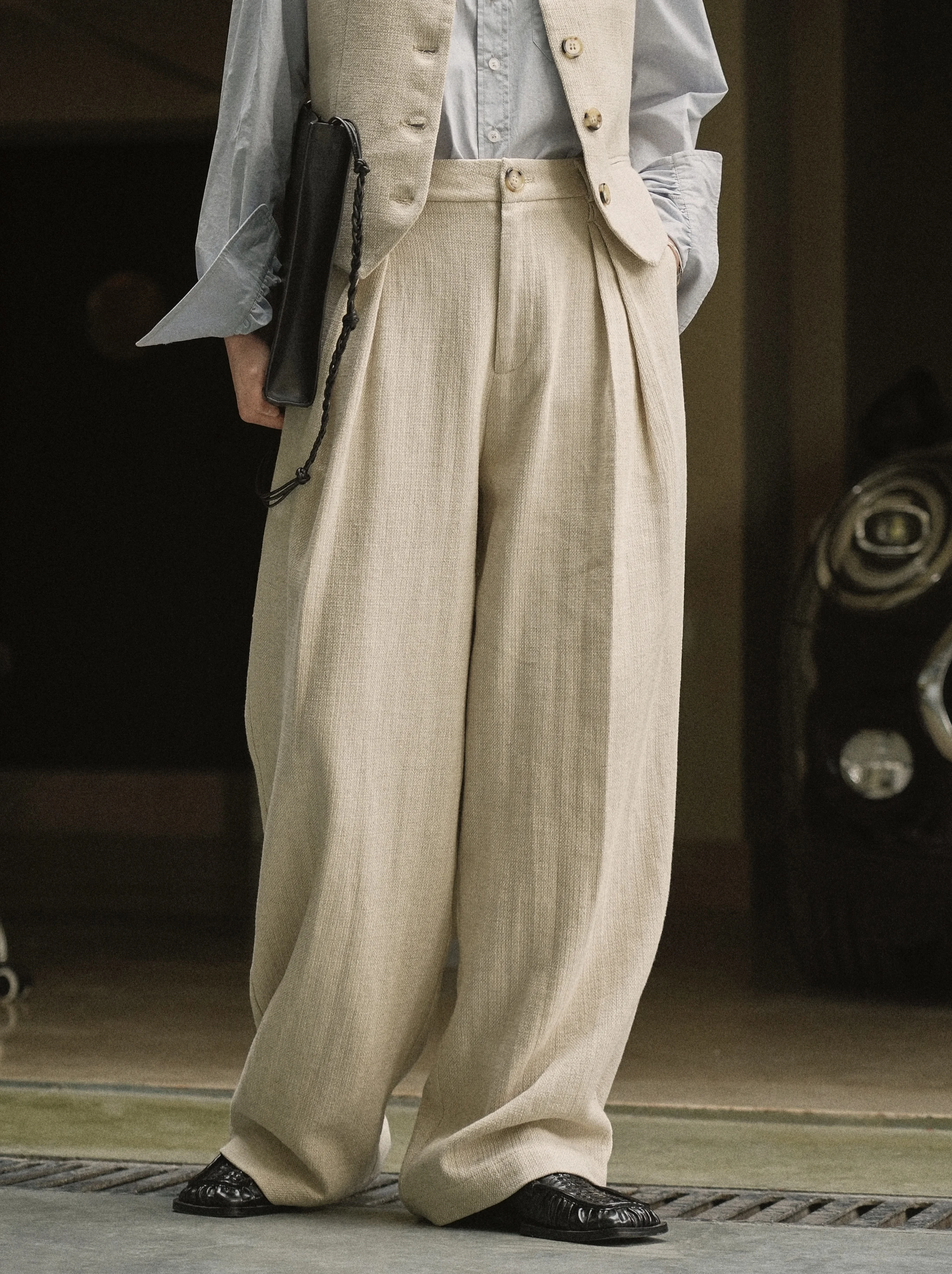 2023 Spring women's casual solid color high waist loose wide leg pants