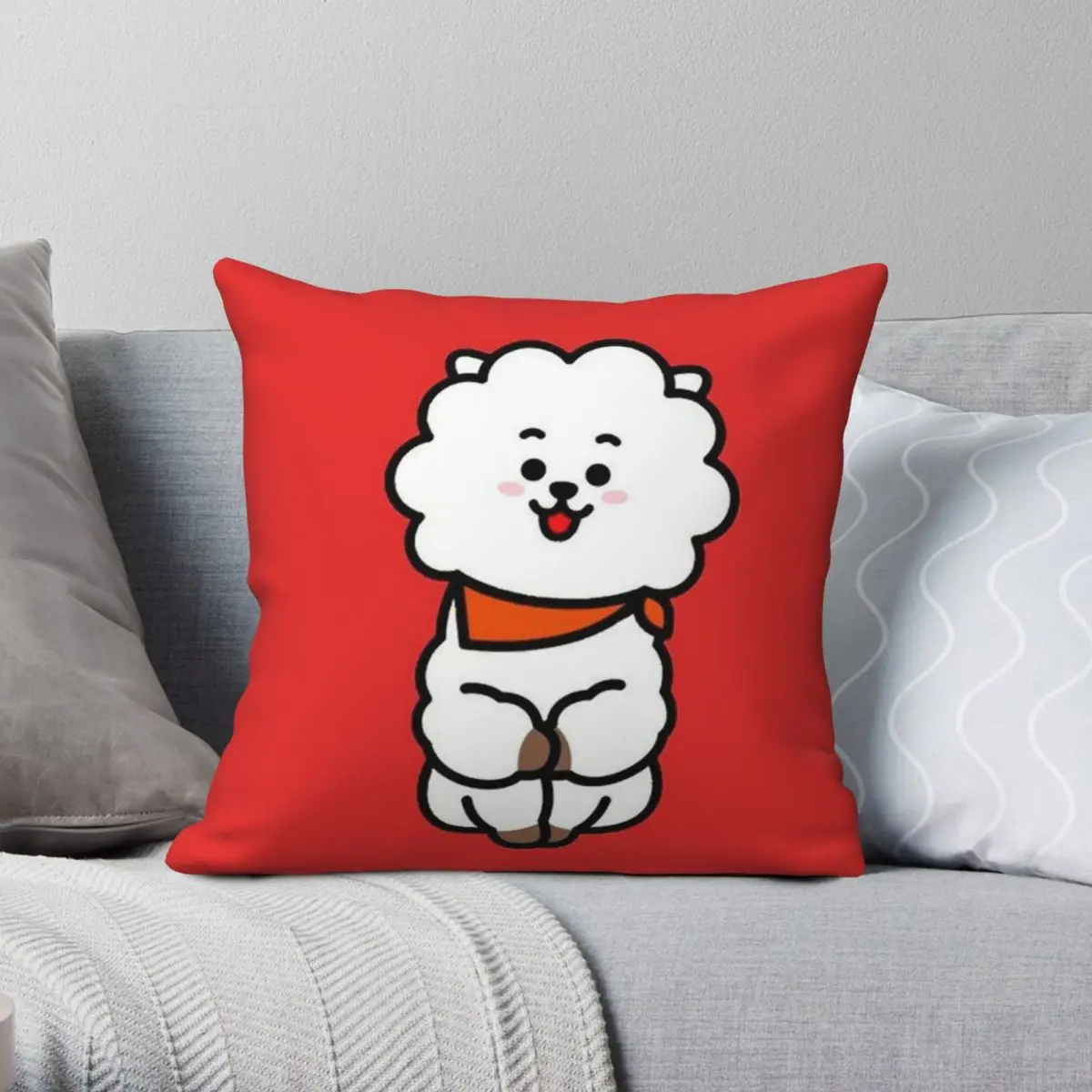 

Bt21 RJ Square Pillowcase Polyester Linen Velvet Creative Zip Decor Home Cushion Cover