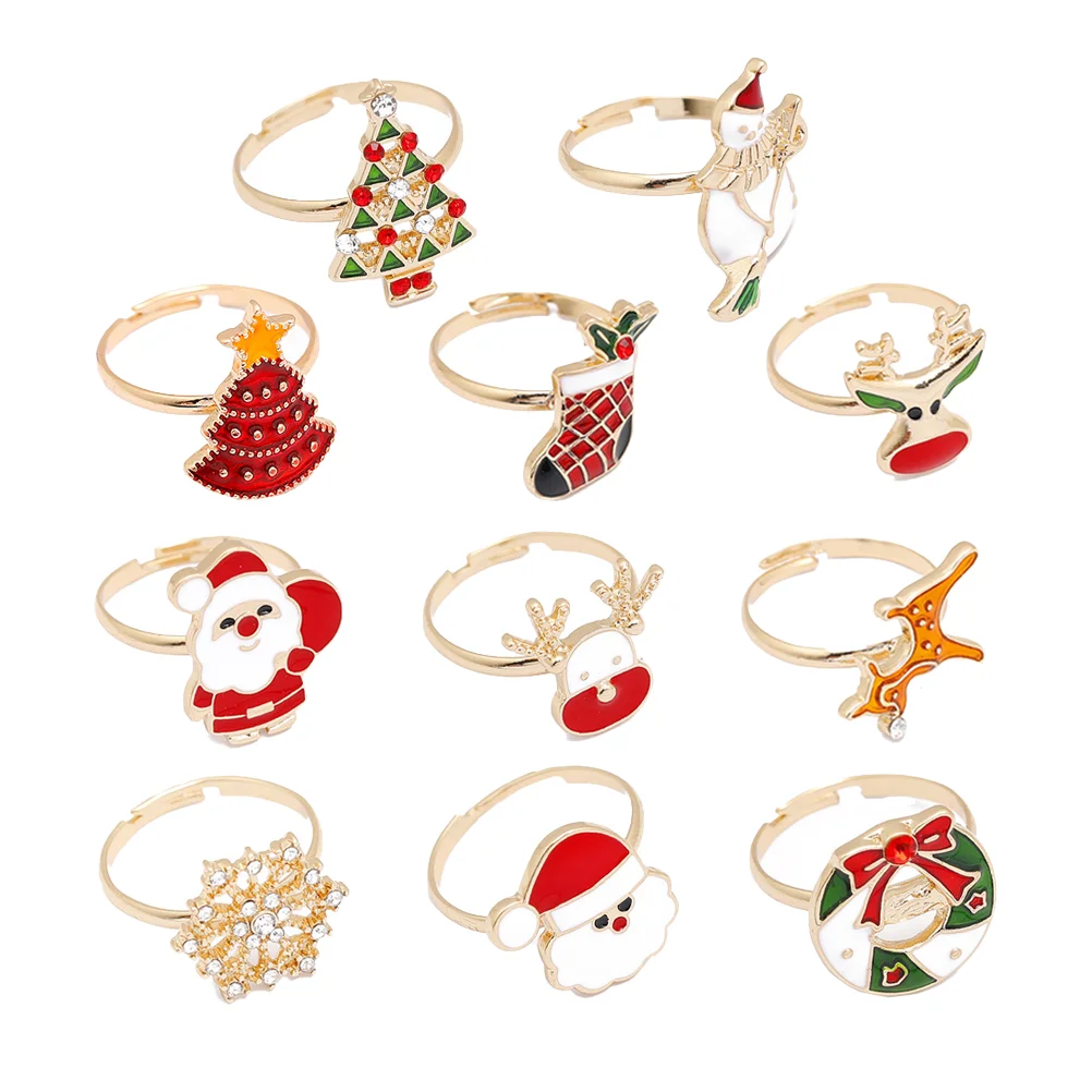 

11pcs Christmas Lovely Finger Ring Kids Cartoon Rings Festival Party Gift