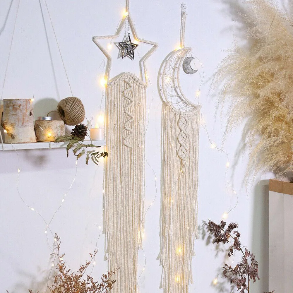 

Macrame Moon Star Dreamcatcher Wall Hanging Tapestry Boho Home Decor Handmade Knitting Hanging Ornament Gifts