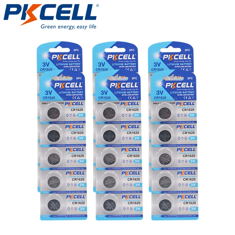 

30Pcs/6Pack PKCELL CR1620 3V Lithium Battery CR 1620 3V Li-ion Button Cell Battery
