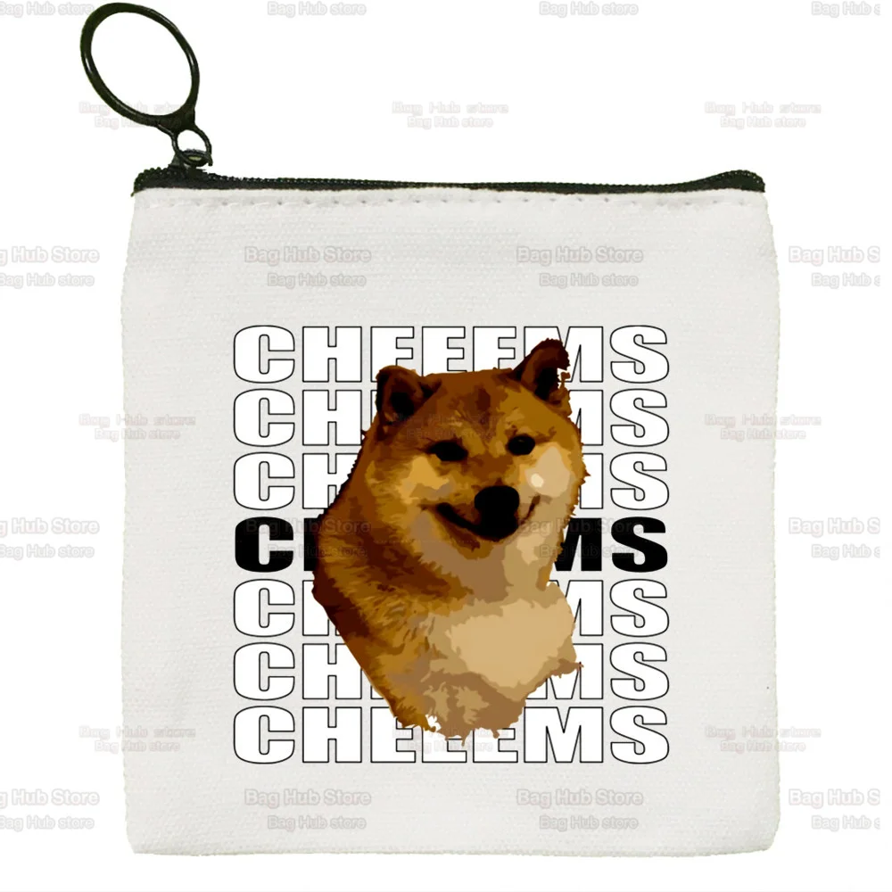 Cheems Dog Shiba Inu Vaporwave Aesthetic Mini Coin Purse Small Bag Cute Niche Canvas Coin Purse Bag