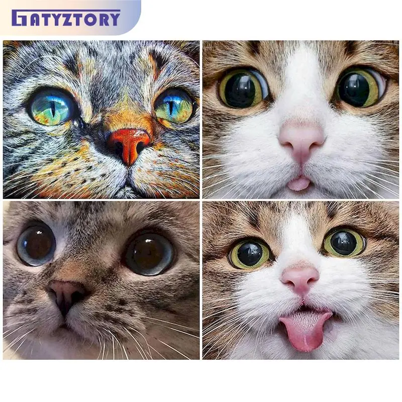 

GATYZTORY Diamond Painting Cat 5D DIY Diamond Embroidery Animals Cross Stitch Mosaic Rhinestone Kit Home Decoration