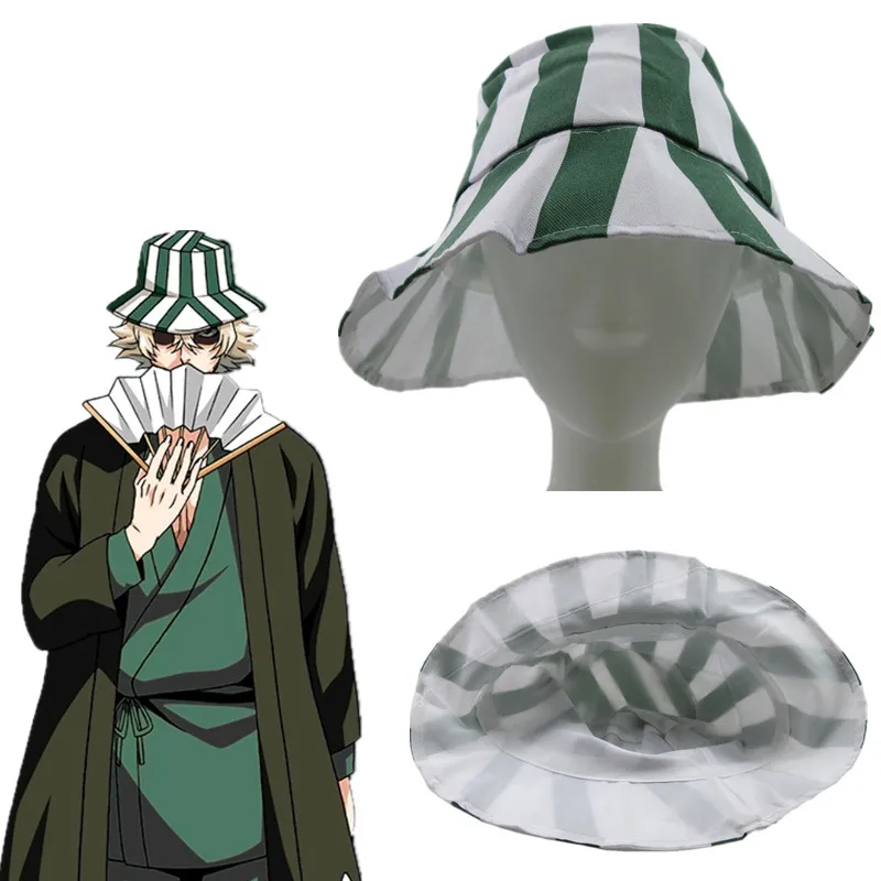 Anime Bleach Urahara Kisuke Hat Cosplay Unisex Dome Green White Striped Fisherman Cap Sunhat Costumes Accessories