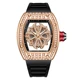 Luxury Tonneau Shape Men's Quartz Watch Hollow Back Shell Inlaid Rhinestone Dial Design PU Strap Man Hip Hop Wristwatch Gift New Other Image
