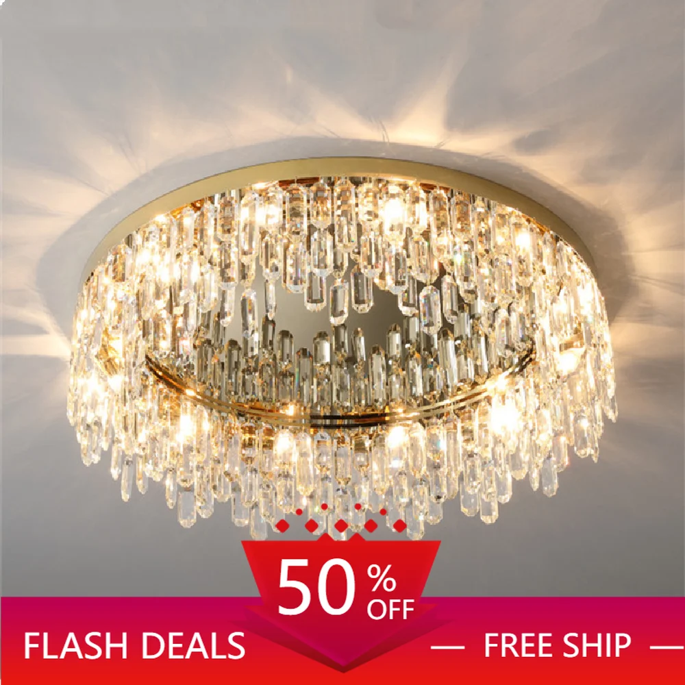 

Luxury Bedroom Deco K9 Crystal Led Ceiling Lights Modern Living Room Shiny Stainless Steel Mirror Ceiling Lamp Led Lighting