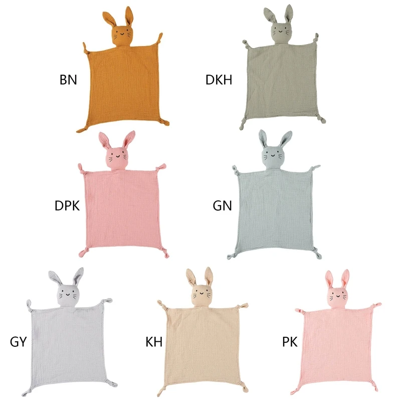 

57EE Baby Security Blanket Soothe Appease Towel Soft Cotton Muslin Bib Animal Rabbit Doll Teething Comforter Blanket
