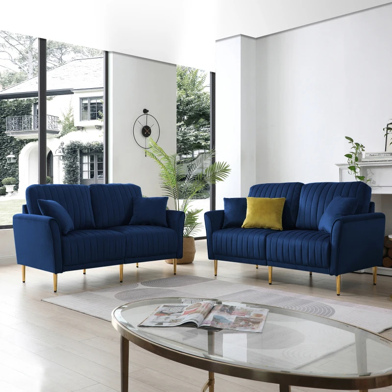 

Sectional Sofa Set for Living Room Velvet Tufted Couch Sofa With Metal Legs 2 Piece Loveseat and Sofa Furniture Set