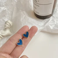 klein blue love heart stud earrings for women korean fashion simple jewelry cute student accessories gift