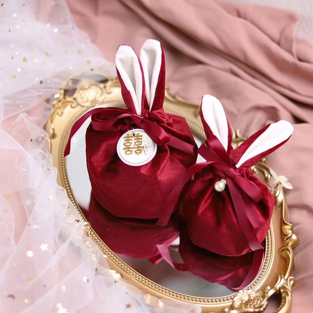 

5PCS Velvet Easter Bags Cute Bunny Gift Packing Dropshipping Rabbit Valentine Candy Bags Wedding Birthday Party Decoration 2022