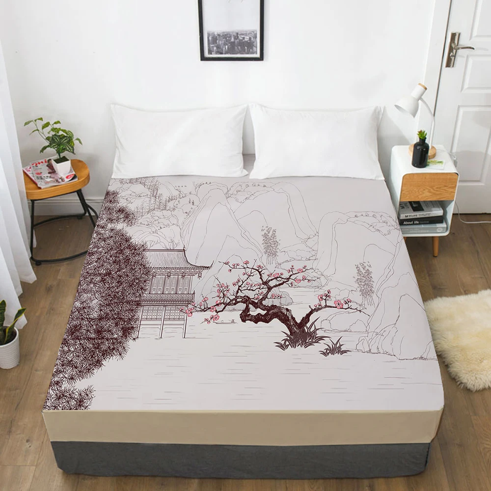 

1pc Elastic fitted sheet bed sheet With An Elastic Band Mattress Cover 160x200 Customizable size Bed cover Bedding scenery hills