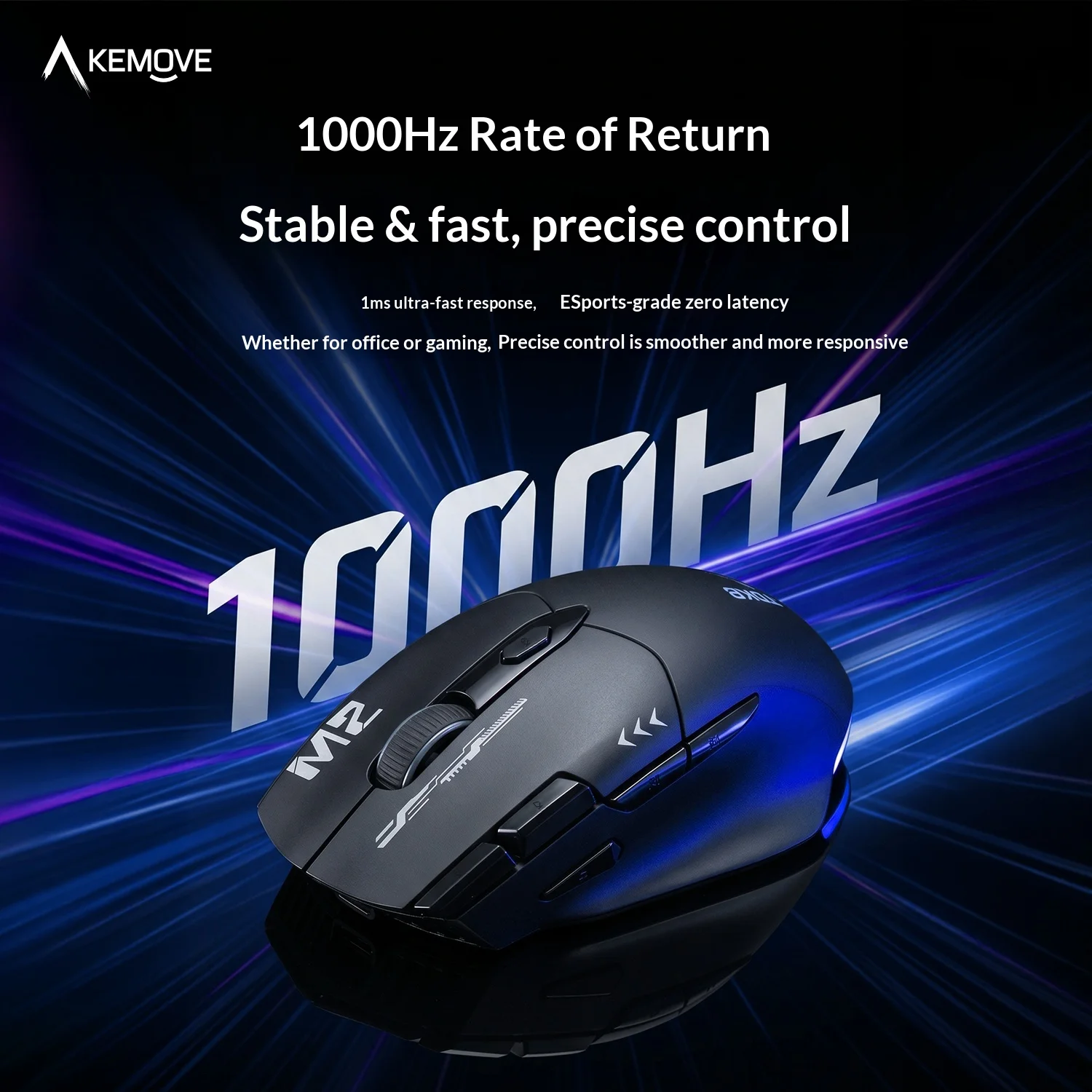 Фото Беспроводная игровая мышь KEMOVE M2, три режима подключения (2.4G, Bluetooth 5.3), сенсор PAW3311, частота опроса 1000 Гц, 98G, аккумулятор 600 мАч, RGB-подсветка, для ПК №3