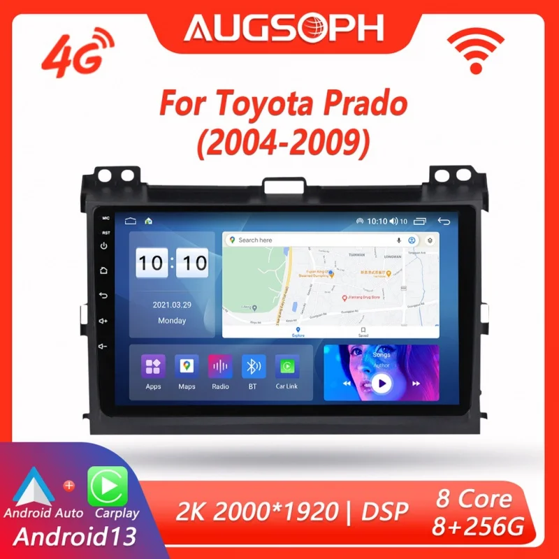 

Android 13 Car Radio for Toyota Land Cruiser Prado 120 2004-2009, 9 Inch 2K Multimedia Player with 4G Carplay DSP & 2Din GPS