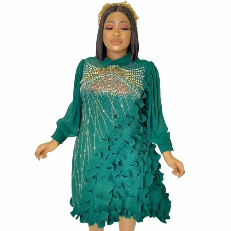 

African Dresses For Women Elegant Party Event Pearl Beaded Long Sleeve Stretch Luxury Formal Cocktail Africa Clothing Evening