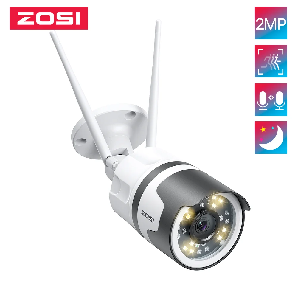 

ZOSI 1080p 2MP Spotlight Outdoor WiFi Camera H.265 Waterproof AI Human Detection Color Night vision 2-Way Audio Wireless IP Cam