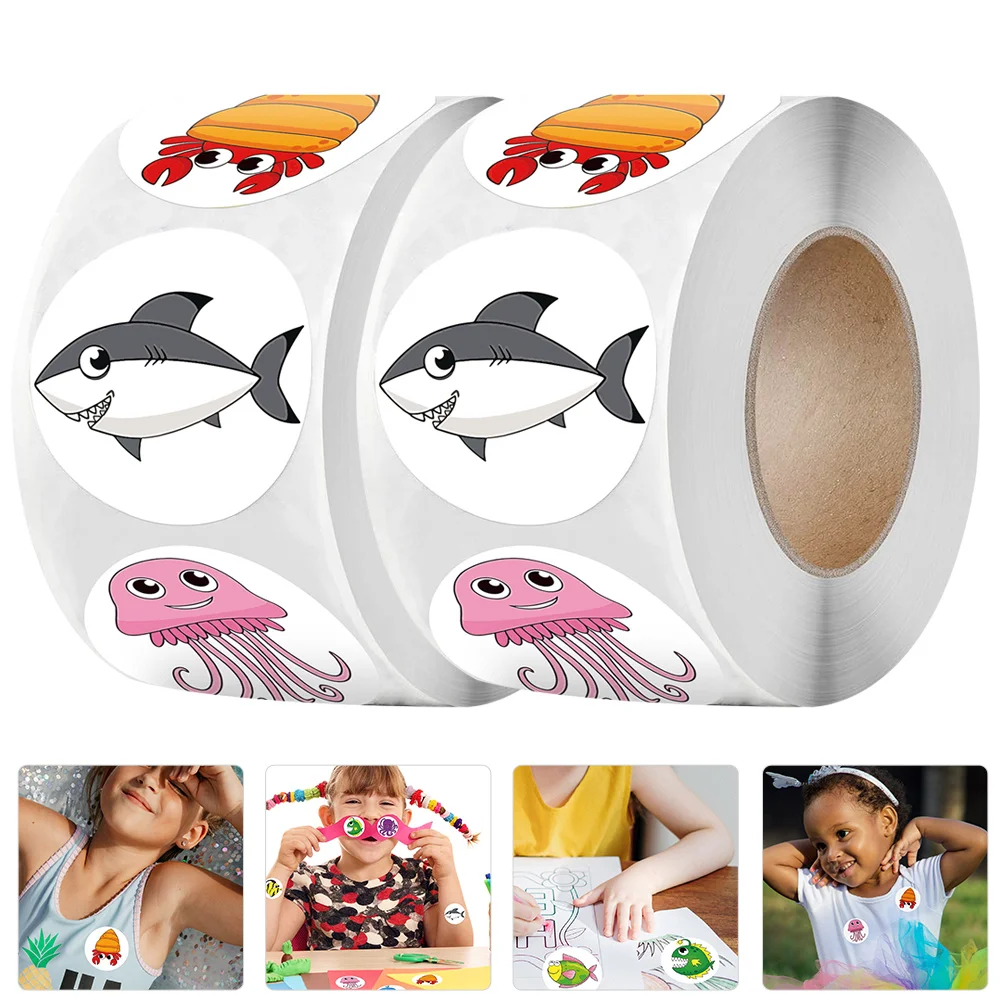 

2 Rolls 1000pcs Gift Stickers Marine Animal Labels Decors Reward Decors