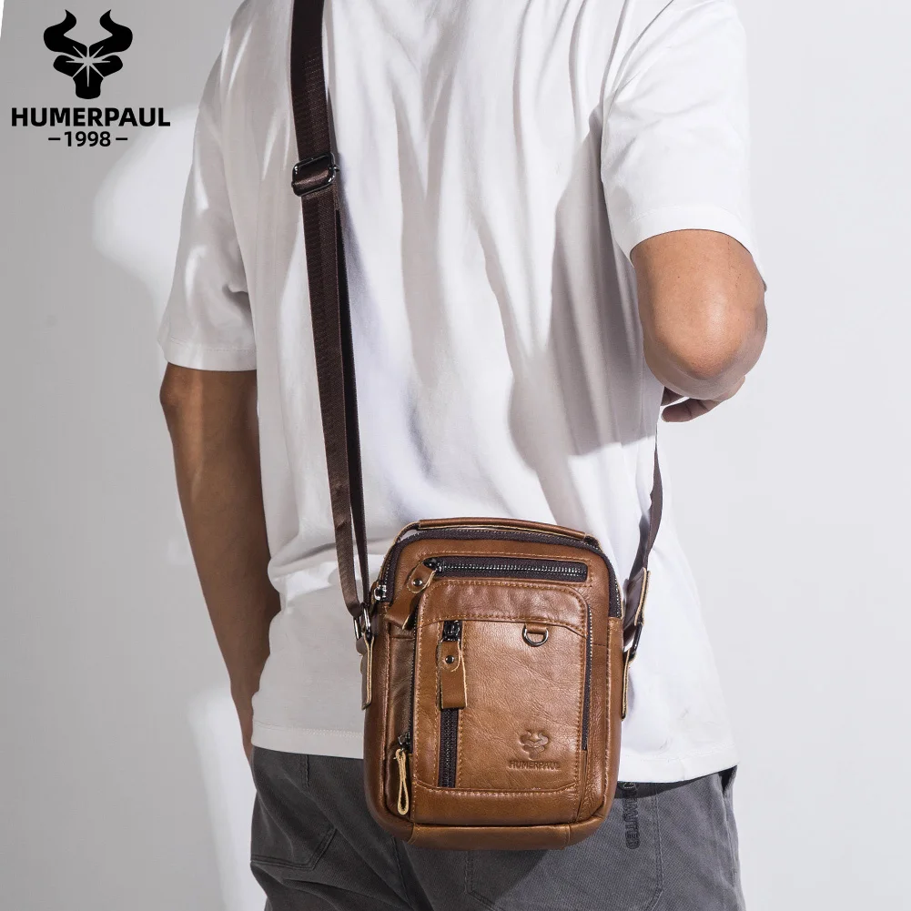 Сумка-мессенджер HUMERPAUL мужская из 100% натуральной кожи маленький чемоданчик
