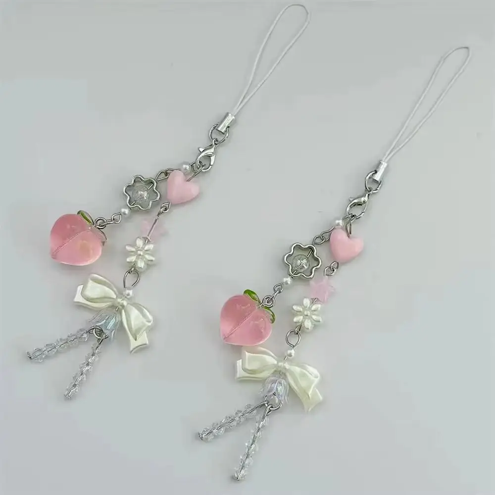 Розовый симпатичный Y2K персиковый Подвеска для телефона милый бант бусина ручной