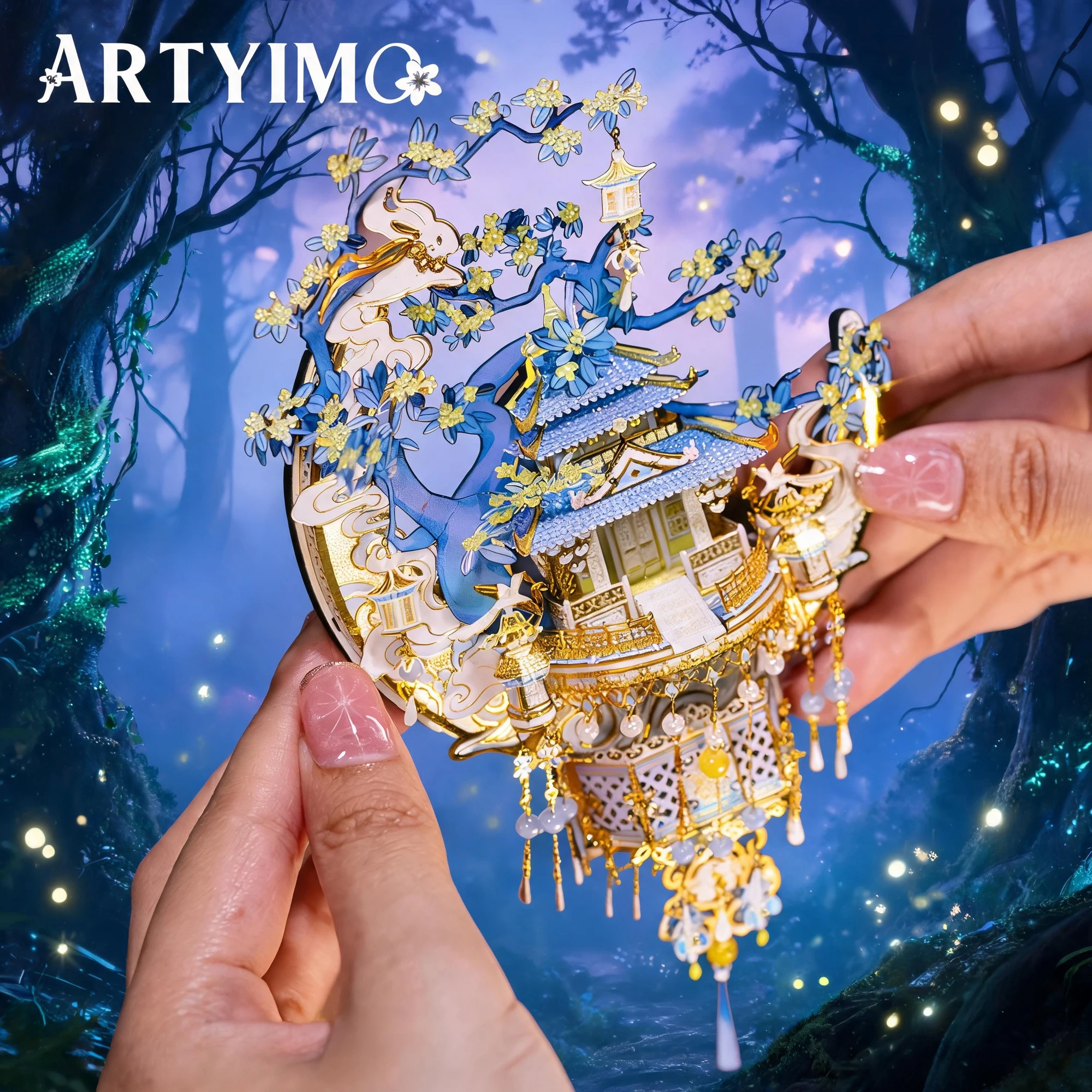 Фото ARTYIMO Магнит на холодильник «Лунный дворец», 3D металлический пазл, набор для самостоятельной сборки, головоломка, украшение для стола, подарок на Рождество, Хэллоуин, день рождения №3
