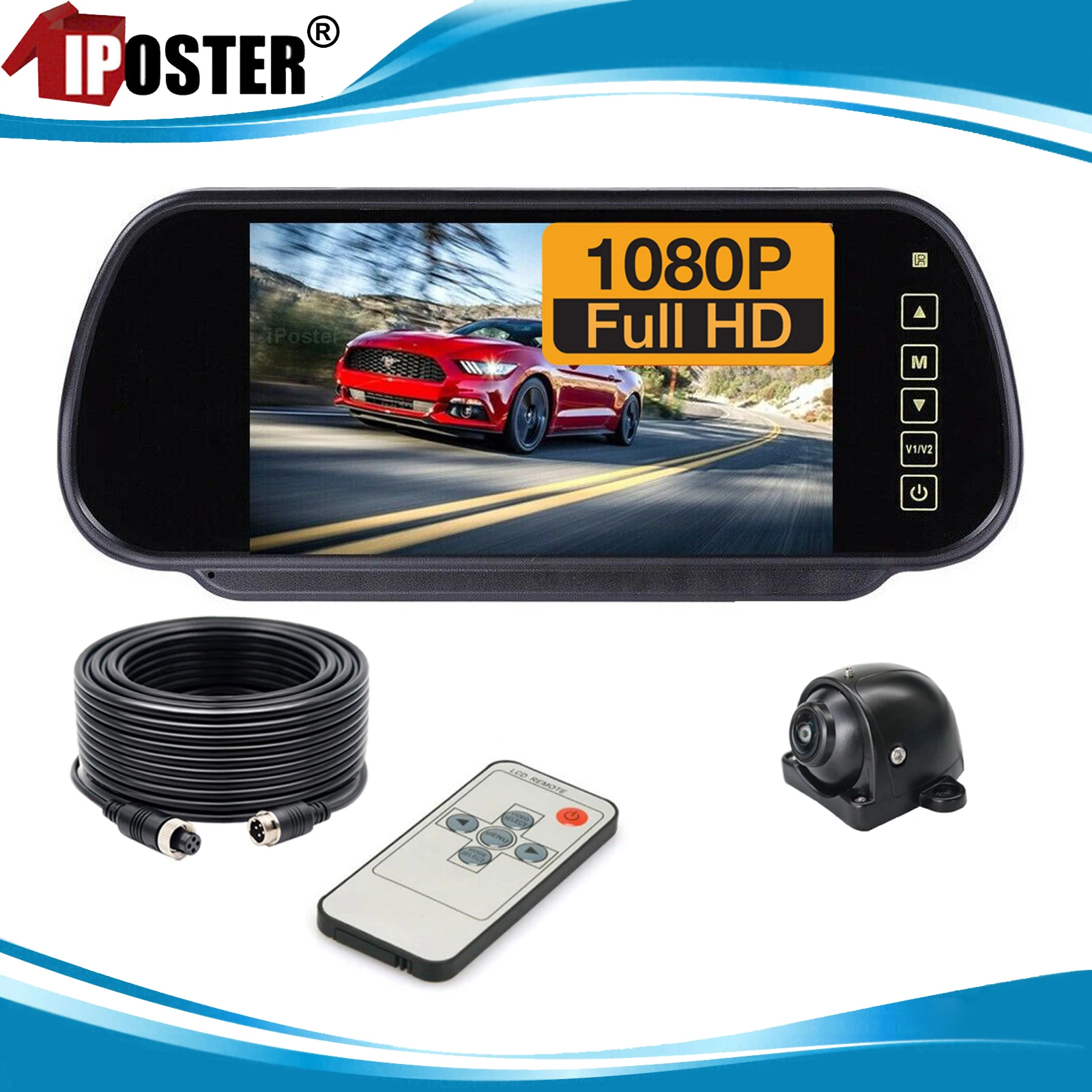 iPoster 7-дюймовый IPS AHD-экран Автомобильный монитор 4PIN Mini 1080P 180 ° AHD камера заднего