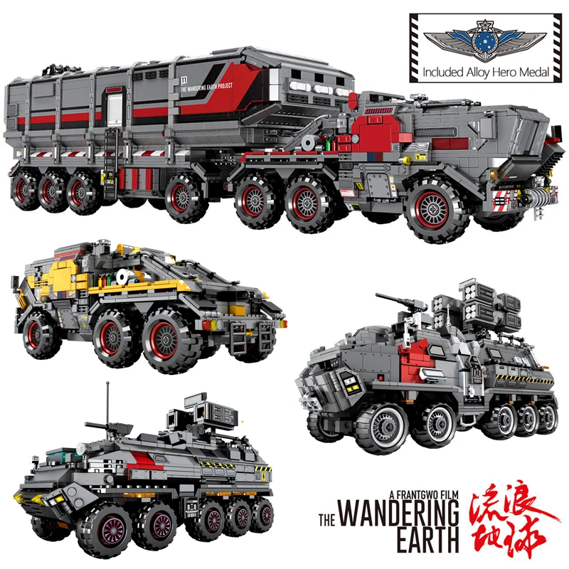 

Military Tank Wandering Earth Armored Vehicle Carrier Car Building Blocks City Van Transport Truck Figures Movie Bricks Toys Boy