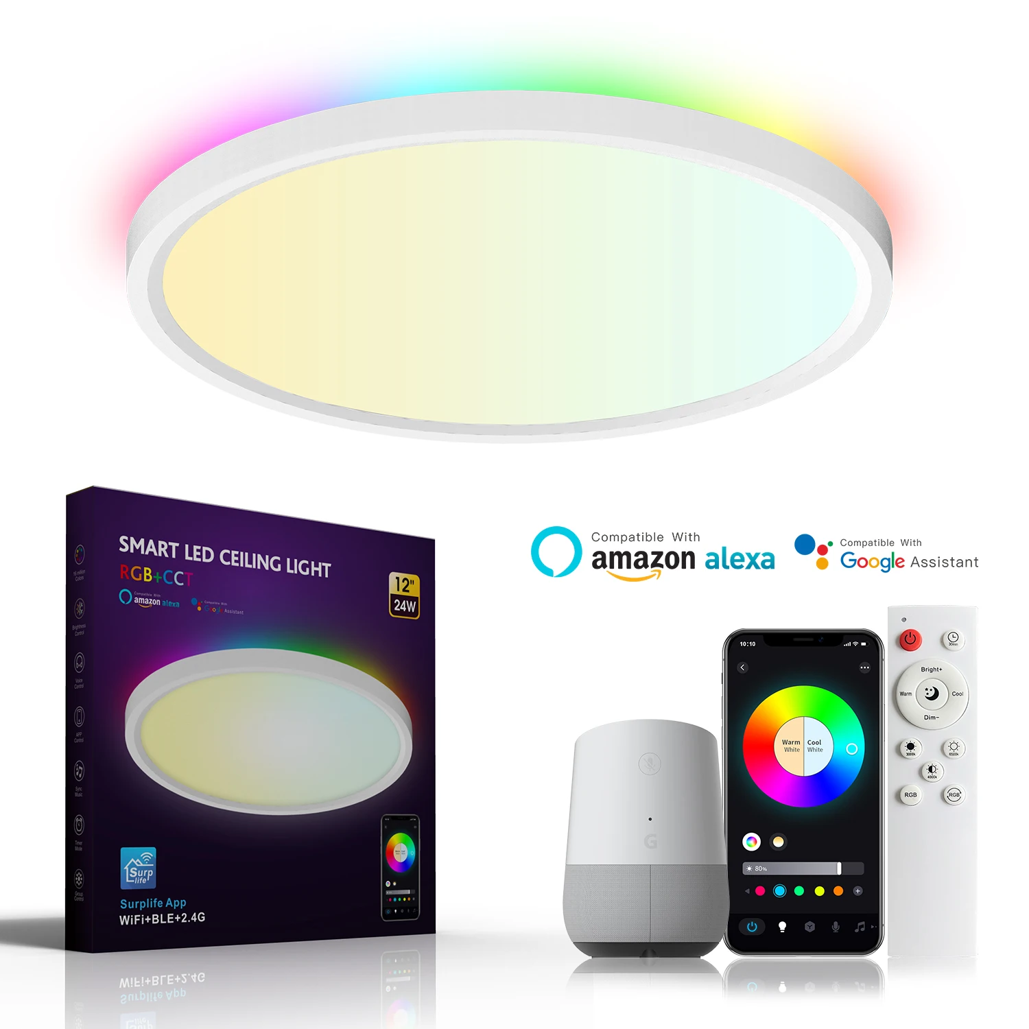 

Ультратонкий умный потолочный светильник RGB с Wi-Fi и приложением Alexa, светодиодный светильник для спальни, украшение гостиной