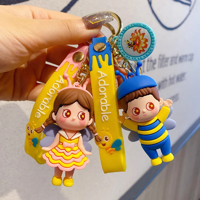 

Cartoon bee boy and girl keychain creative personality couple series pendant small gift birthday gift cute bag pendant