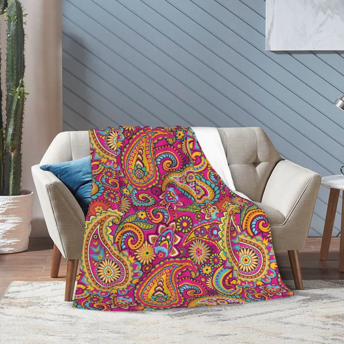 

Paisley Drawing Flannel Fleece Blanket For Kids Teens Adults Soft Cozy Warm Fuzzy