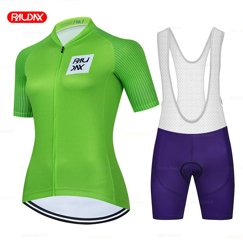 

RAUDAX New Team Cycling Jersey Set Women Summer Quick Dry Short Sleeve Bike Clothes MTB Ropa Ciclismo Bicycle Uniforme Maillot