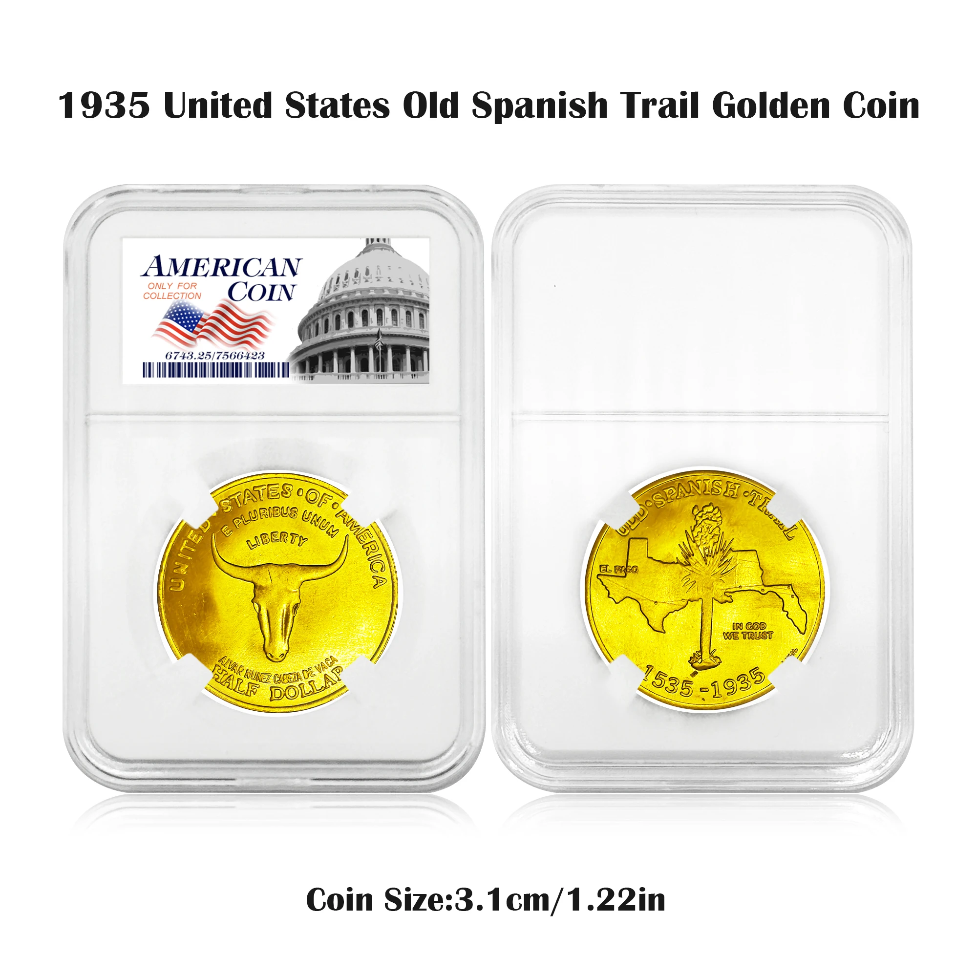 

Реплика монеты «Половинка доллара» (1535-1935 гг.), памятная медаль к 400-летию, с рельефом головы быка