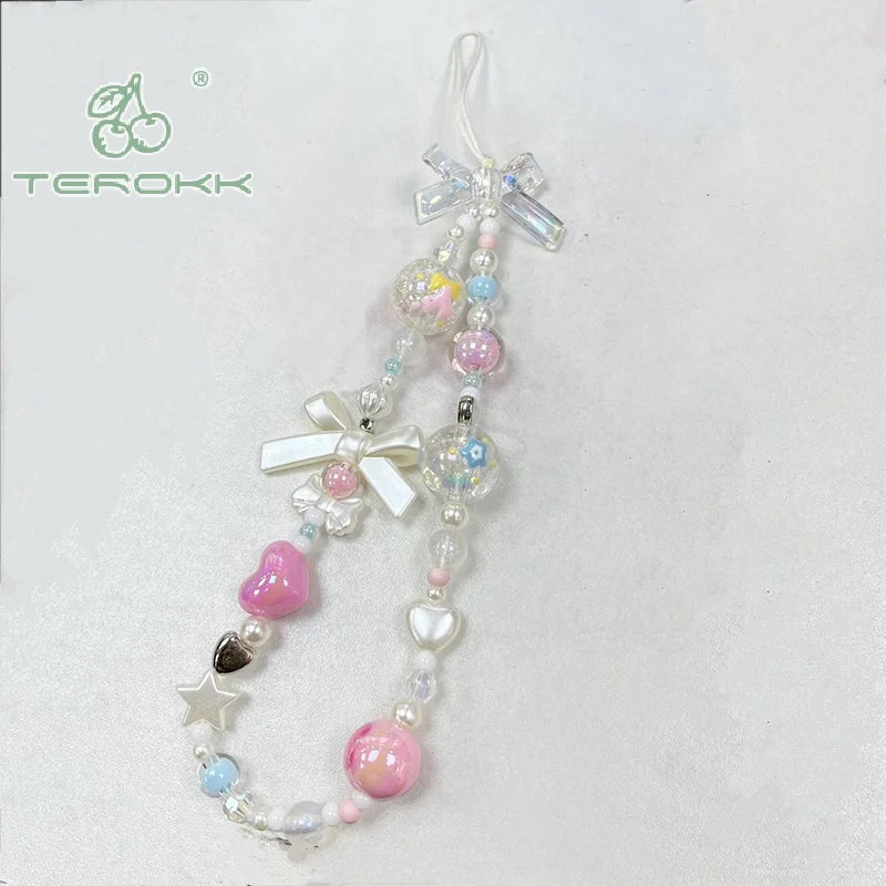 Браслет с бантом сердцем бусинами цветной шнурок цветок бабочка подвеска для