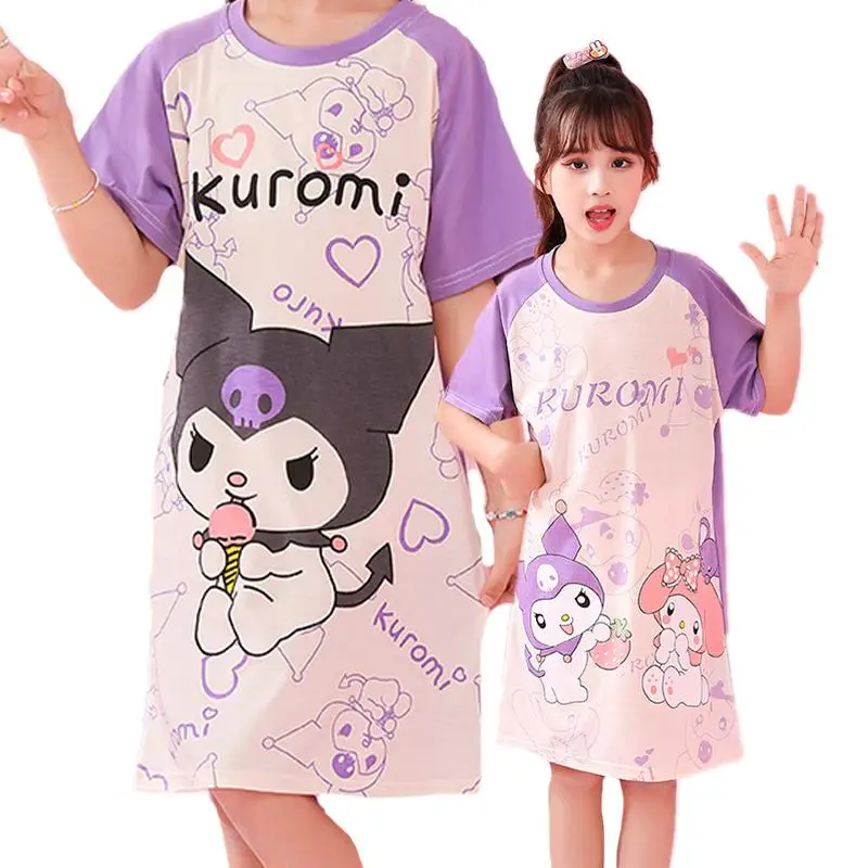 

Летняя Детская ночная рубашка Sanrio Kawaii Kuromi My Melody Cinnamonroll, аниме, одежда для сна для девочек, детская одежда для сна, подарки