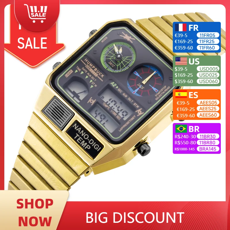 Часы с электронным механизмом HUMPBUCK многофункциональные часы датчиком