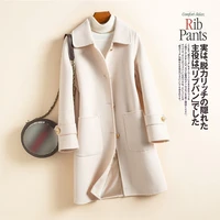 womens wool coat solid color long jacket female 2022 korean style wool blends office lady thick warm coat winter women