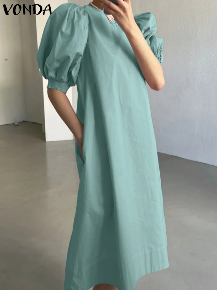 

Свободное платье, праздничное женское вечернее платье, повседневные свободные платья 2022 VONDA, Женский винтажный Однотонный сарафан, женское ...