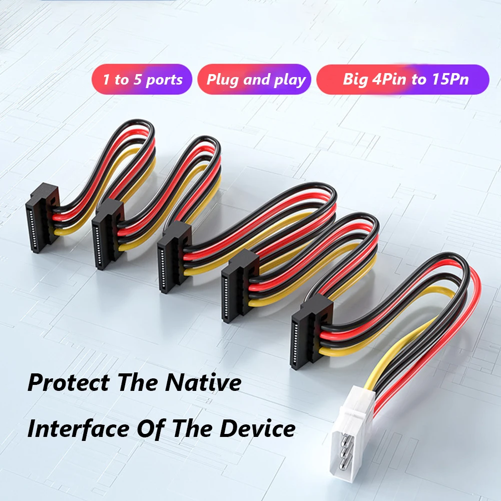 

SATA 3.5/2.5 inch 1 to 5 SATA Hard Drive Power Supply Splitter Cable Cord 4 Pin to 15 Pin SATA Power Adapter for BTC Mining Rig