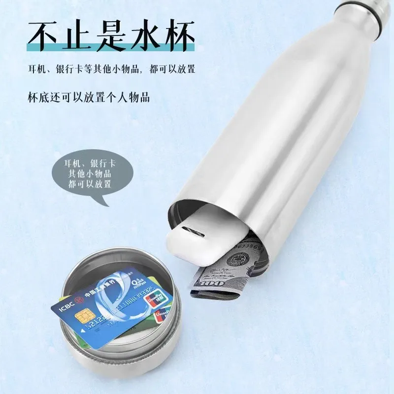 Double Wall Thermos Natural Steel 750ML Vacuum Flasks Cola Shape Sport Water Bottle with Storage Bottom