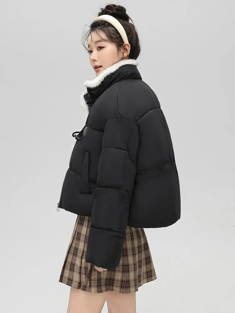 Новая утолщенная Меховая куртка-пуховик с воротником-хомутом и пряжкой зимняя